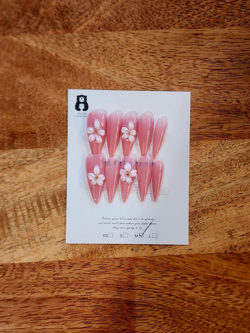 Pink Stiletto Press-On Nails with 3D White Flower Accents